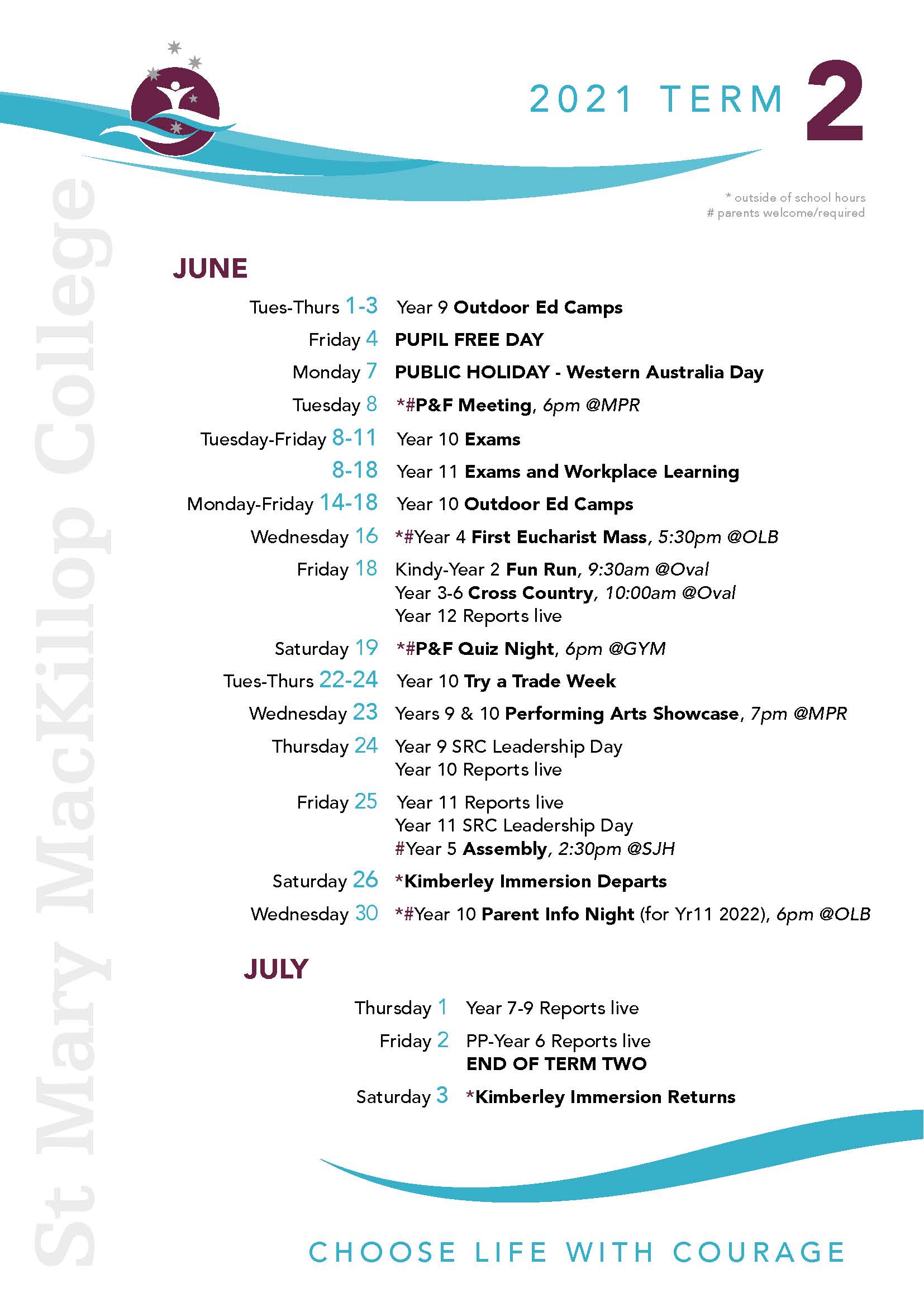 Calendar | St Mary MacKillop College