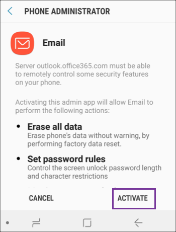 office 365 email settings for android