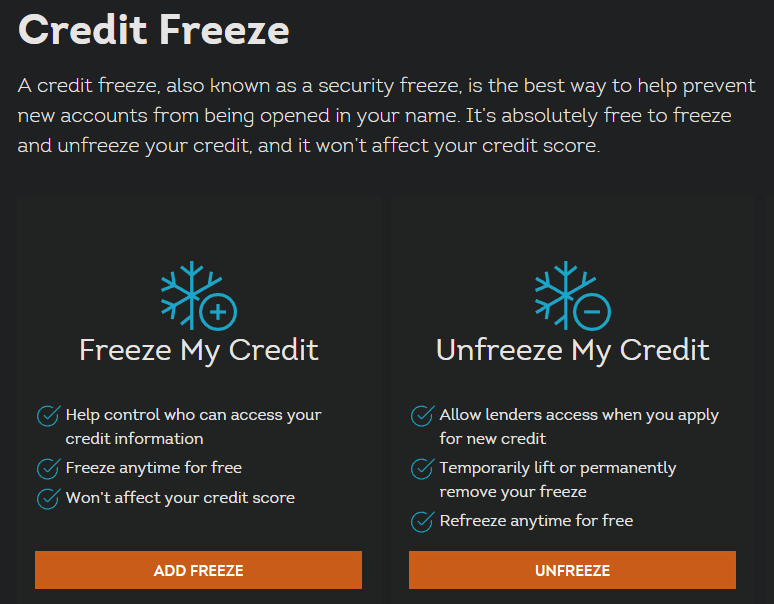 temporary lift security freeze equifax