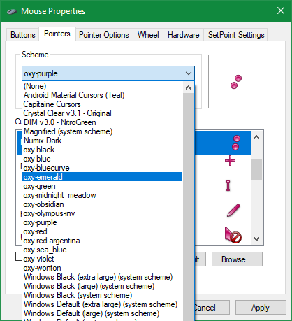 set custom mouse pointer scheme logon screen windows 7