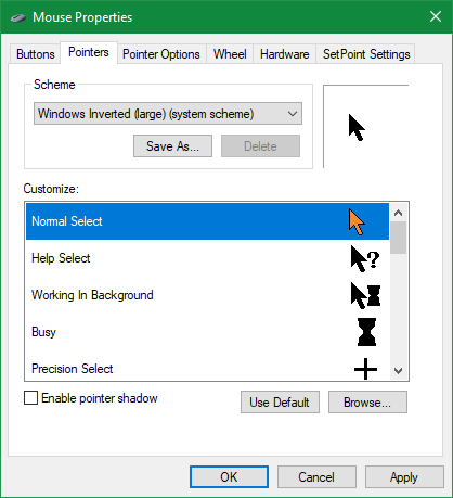 set a custom mouse pointer to defualt