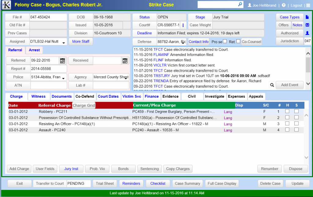 The Case Information screen allows end users the ability to view all case related information in ONE, non-scrolling screen.