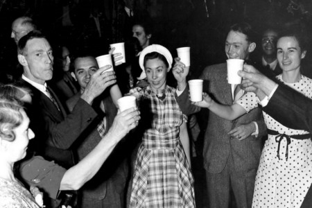 Farmers and Consumers celebrate the Co-Op's success together by drinking milk. Photo taken at the Delhi Barn Dance in New York State.