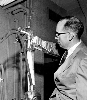 Harry P. Gregor conducted basic research on ion exchange resins, which he realized could be the basis for a purification technology. He developed several application for the gels, among them removing radioactive materials from water, and during the strontium scare of the 1960's, a strontium-90 from milk.