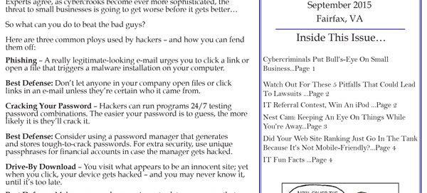 September 2015 Newsletters