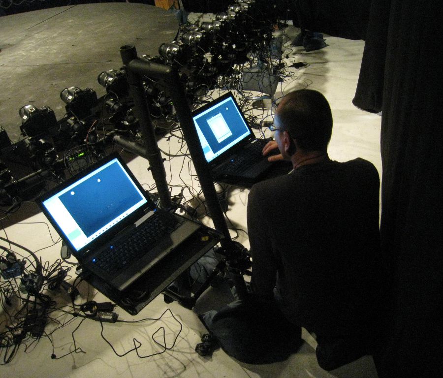A master computer configures and controls the system.
