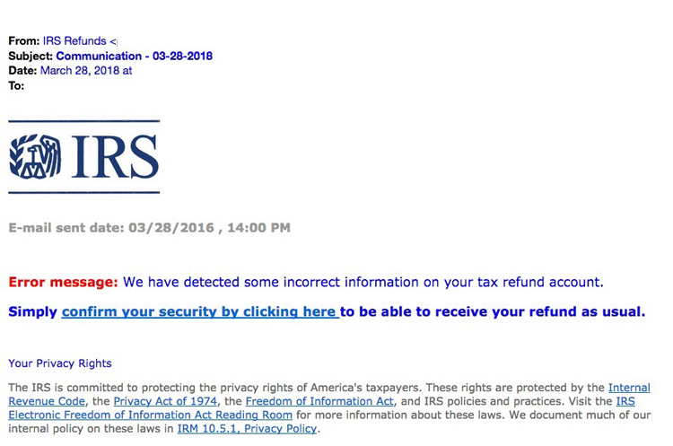 IRS Scam Email Example