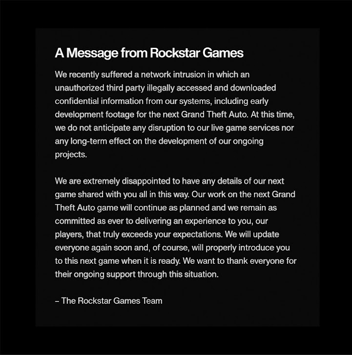 Rockstar Games Response to the data leak.