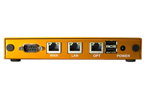 KumoWan firewall solution backside showing one WAN, one LAN, one OPT, two USB, and power port