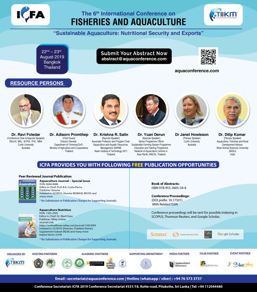 International Conference on Fisheries and Aquaculture 2019 – (ICFA 2019)