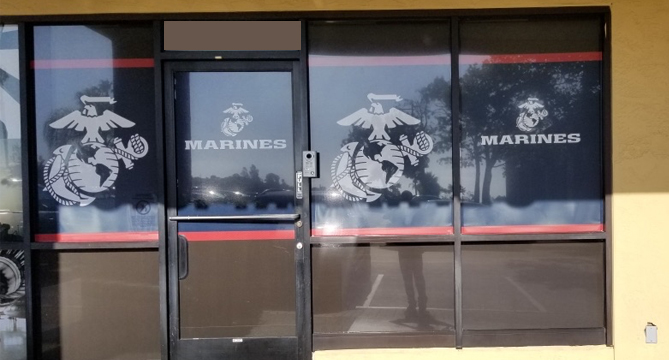 window wrap, window graphics, window decals, storefront, military, U.S. Marines
