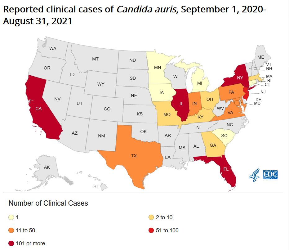 Reported Clinical Cases of Candida Auris September 1 2020 - August 31 2021a