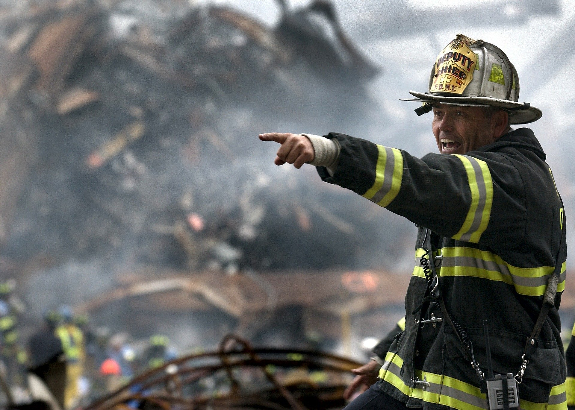 fire man in the center of disaster relief