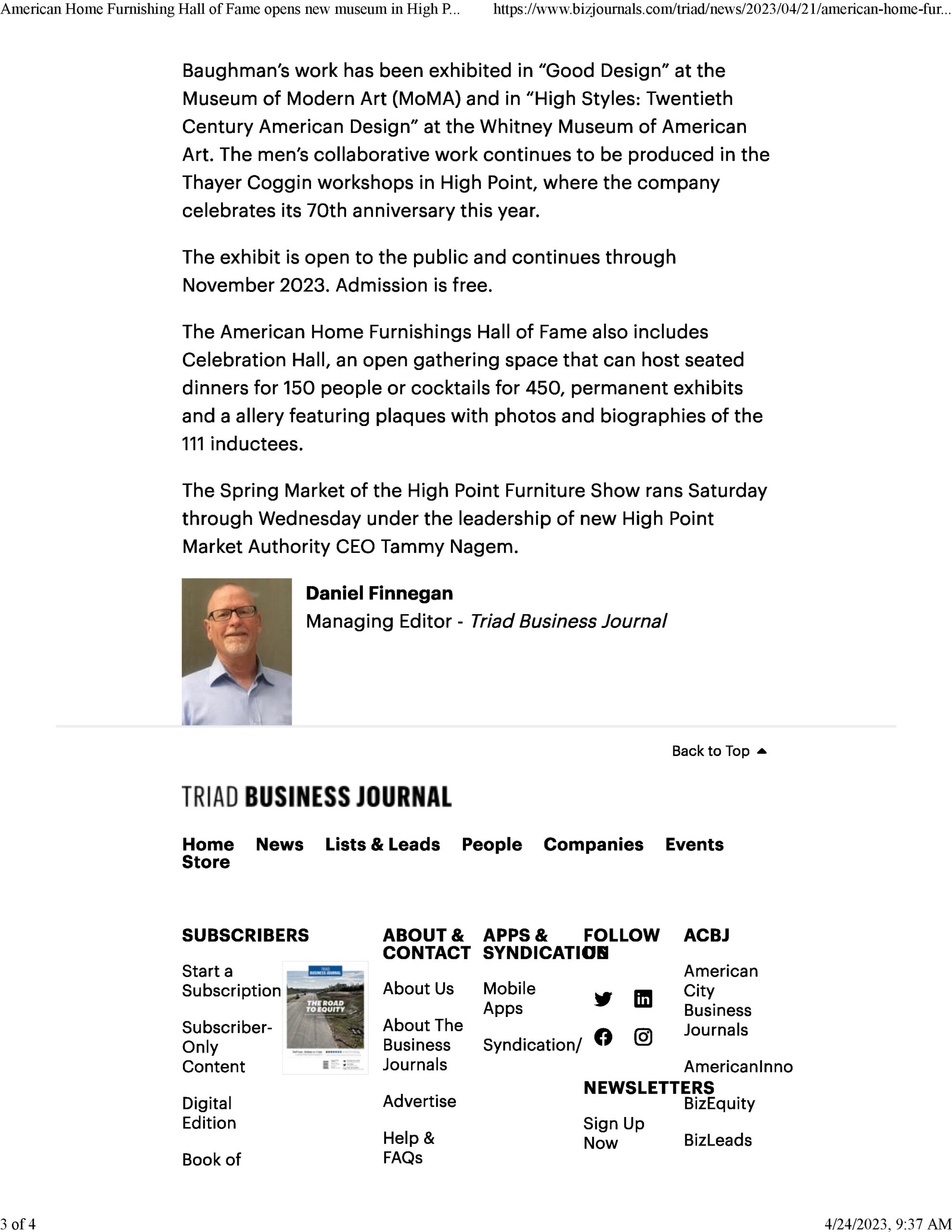 American Home Furnishing Hall of Fame Opens in High Point Winston