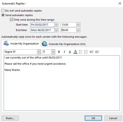 Out Of Office Message Outlook Osestudent