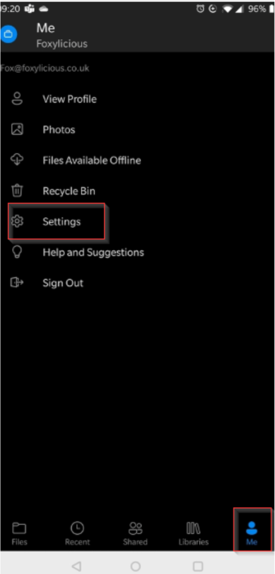 change onedrive sync settings android